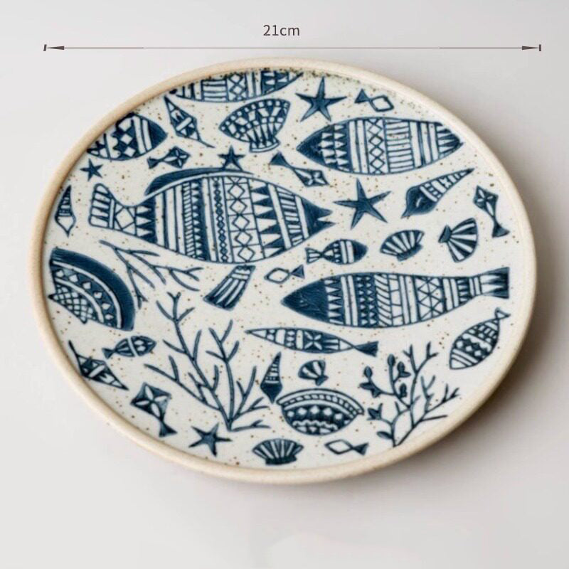 Handcrafted Hand-Painted Breakfast Plate in Blue and White