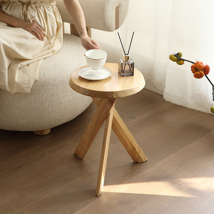 Round Solid Wood Side Table in Mid-Century Style
