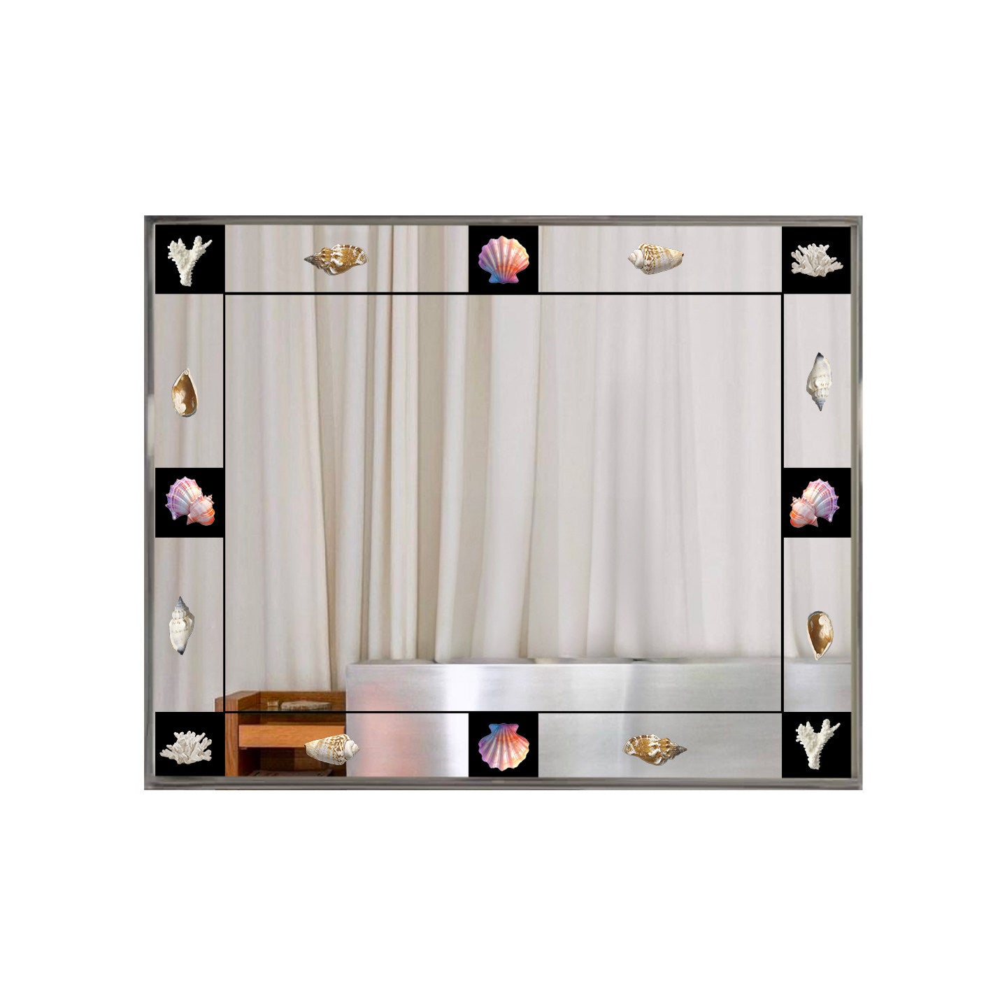 Vintage Bauhaus Wandspiegel – Artistieke Decoratieve Spiegel met Schelpdetails & Zilveren Lijst