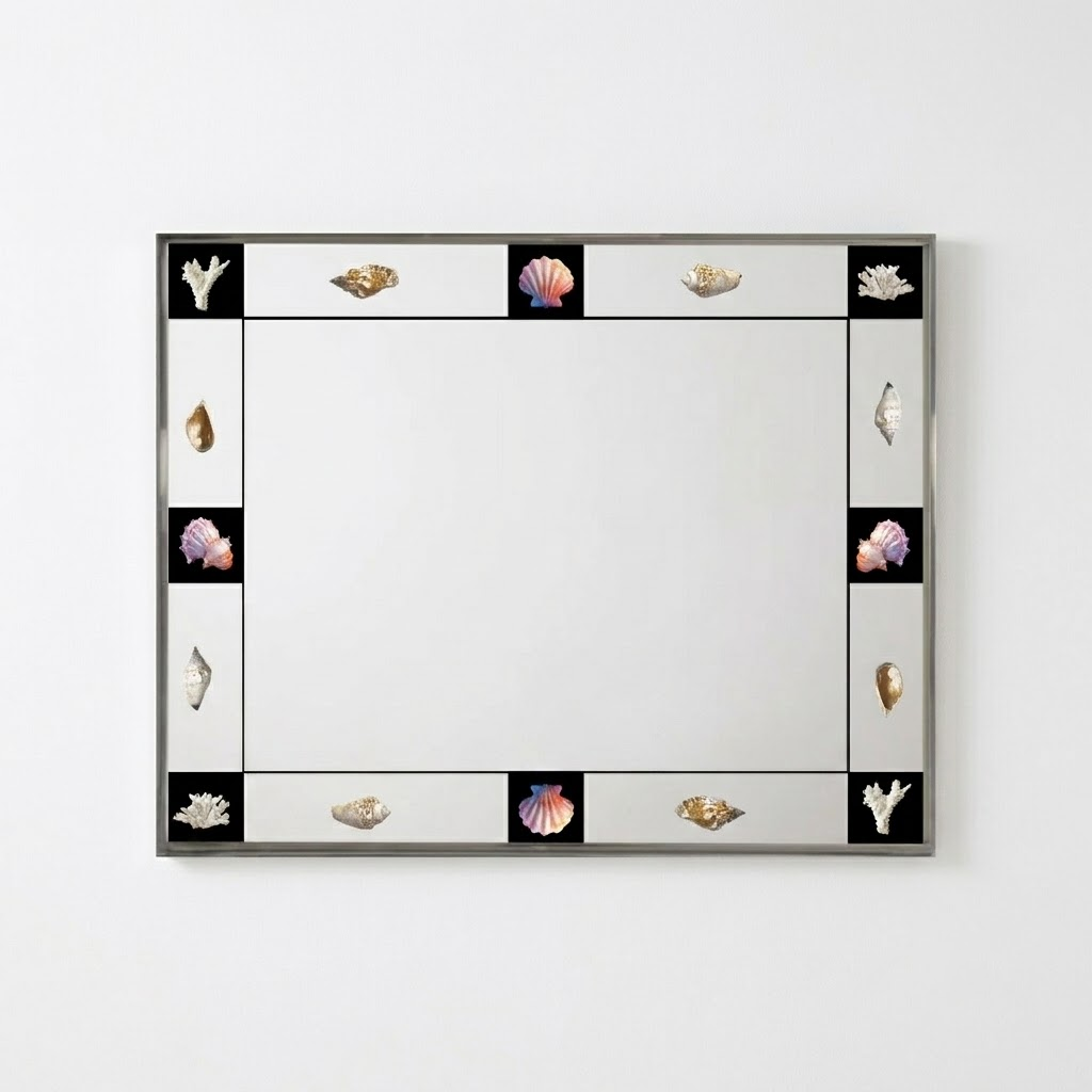 Vintage Bauhaus Wall Mirror – Artistic Decorative Mirror with Shell Details & Silver Frame