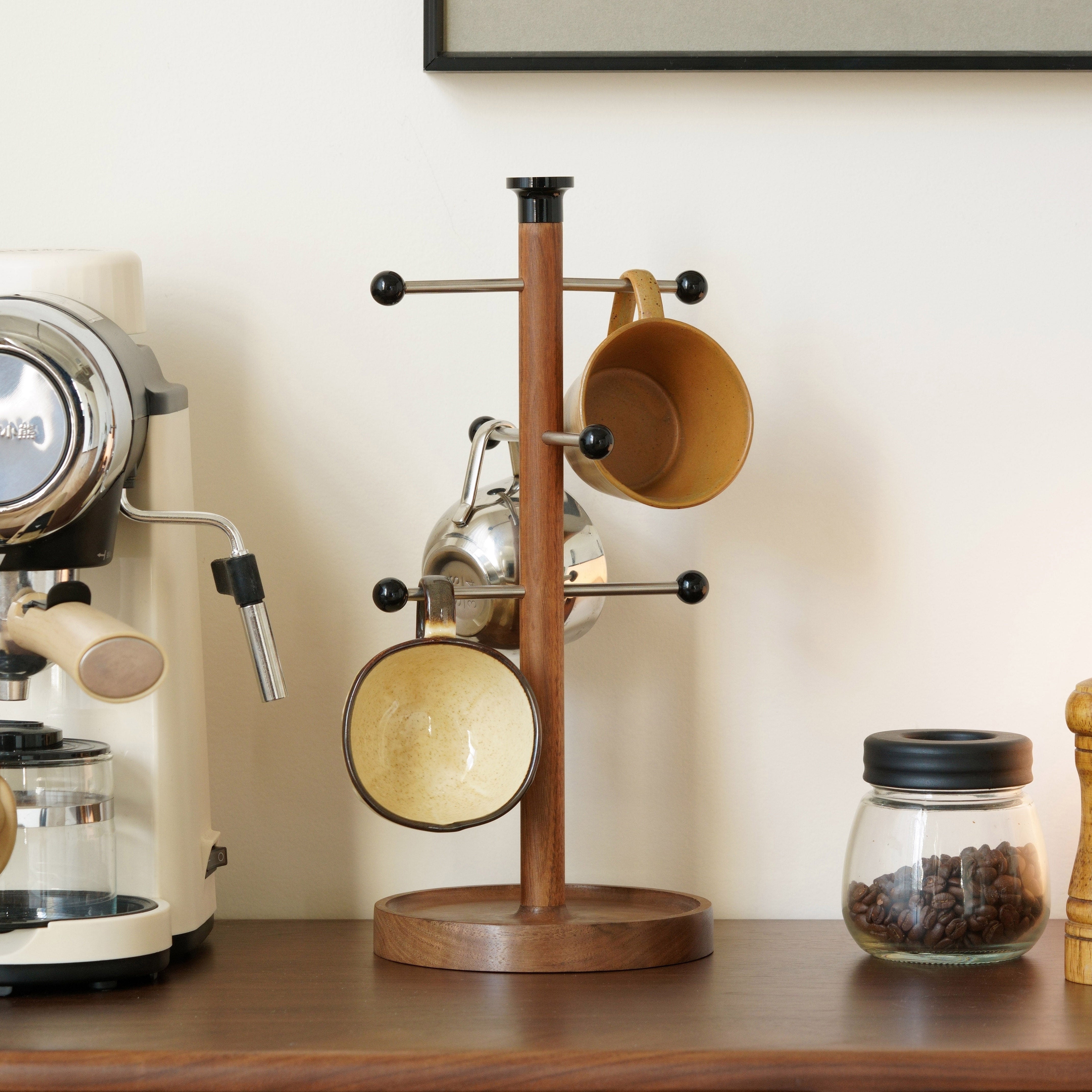 Wooden Mug Holder – Modern Cup Stand in Cherry or Walnut Wood