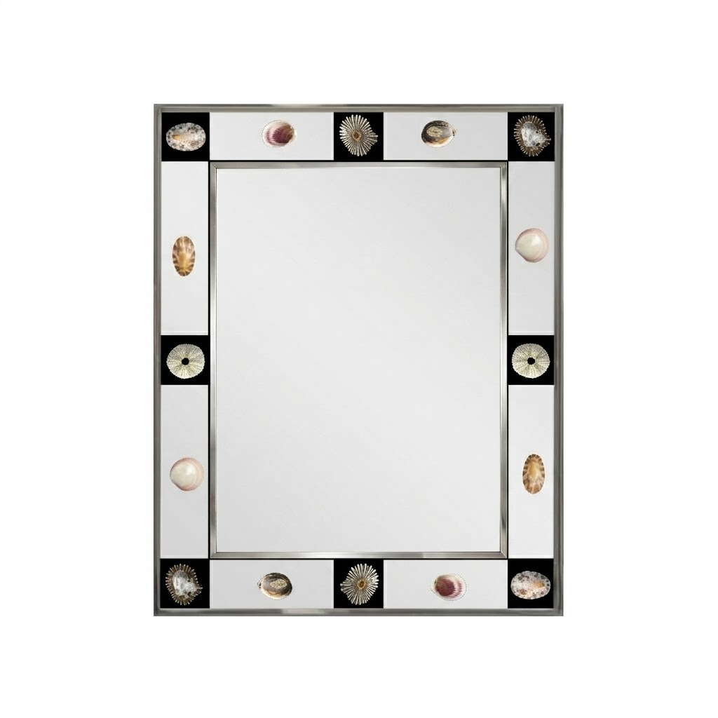 Vintage Bauhaus Wall Mirror – Artistic Decorative Mirror with Shell Details & Silver Frame