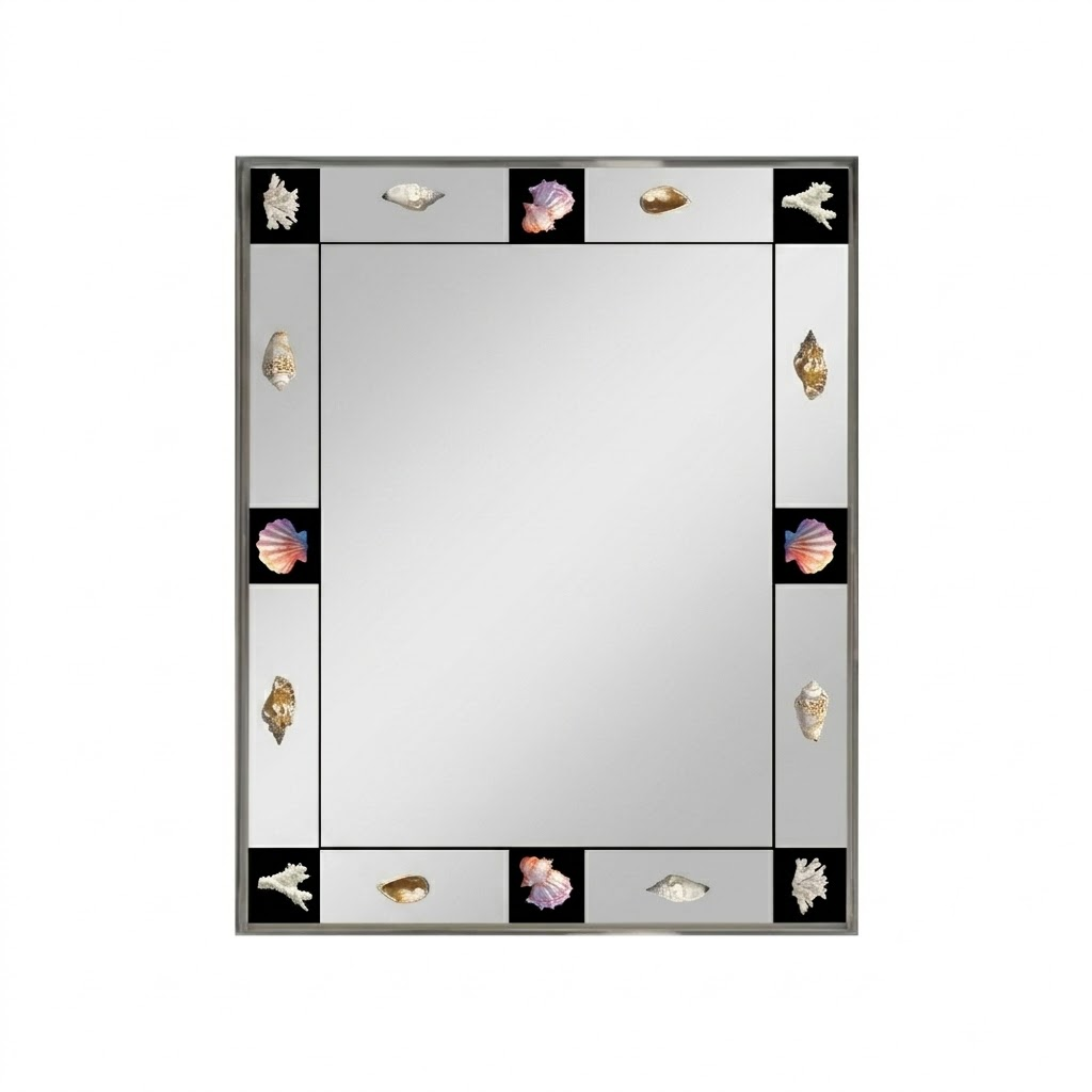Vintage Bauhaus Wandspiegel – Artistieke Decoratieve Spiegel met Schelpdetails & Zilveren Lijst