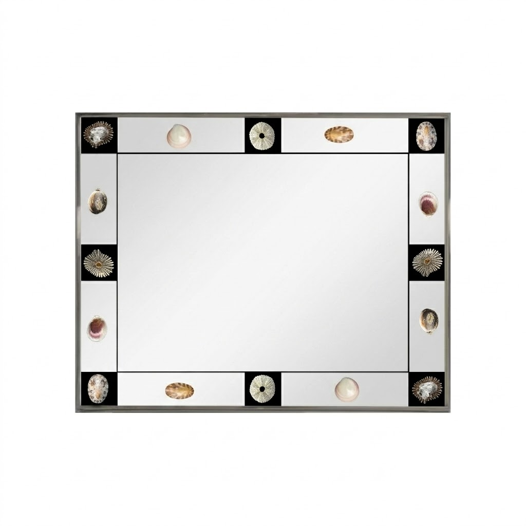 Vintage Bauhaus Wandspiegel – Artistieke Decoratieve Spiegel met Schelpdetails & Zilveren Lijst
