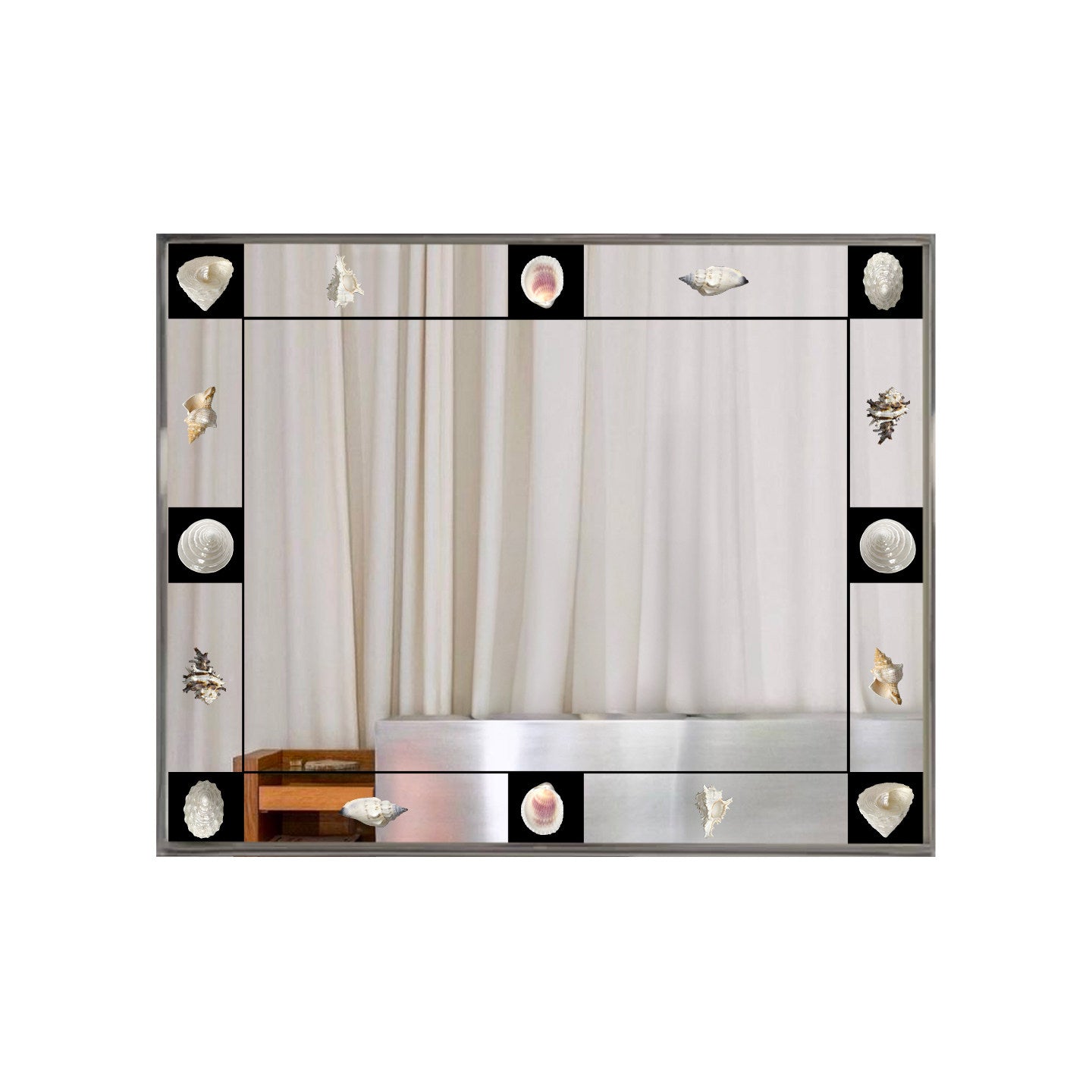 Vintage Bauhaus Wandspiegel – Künstlerischer Dekospiegel mit Muscheldetails & Silberrahmen