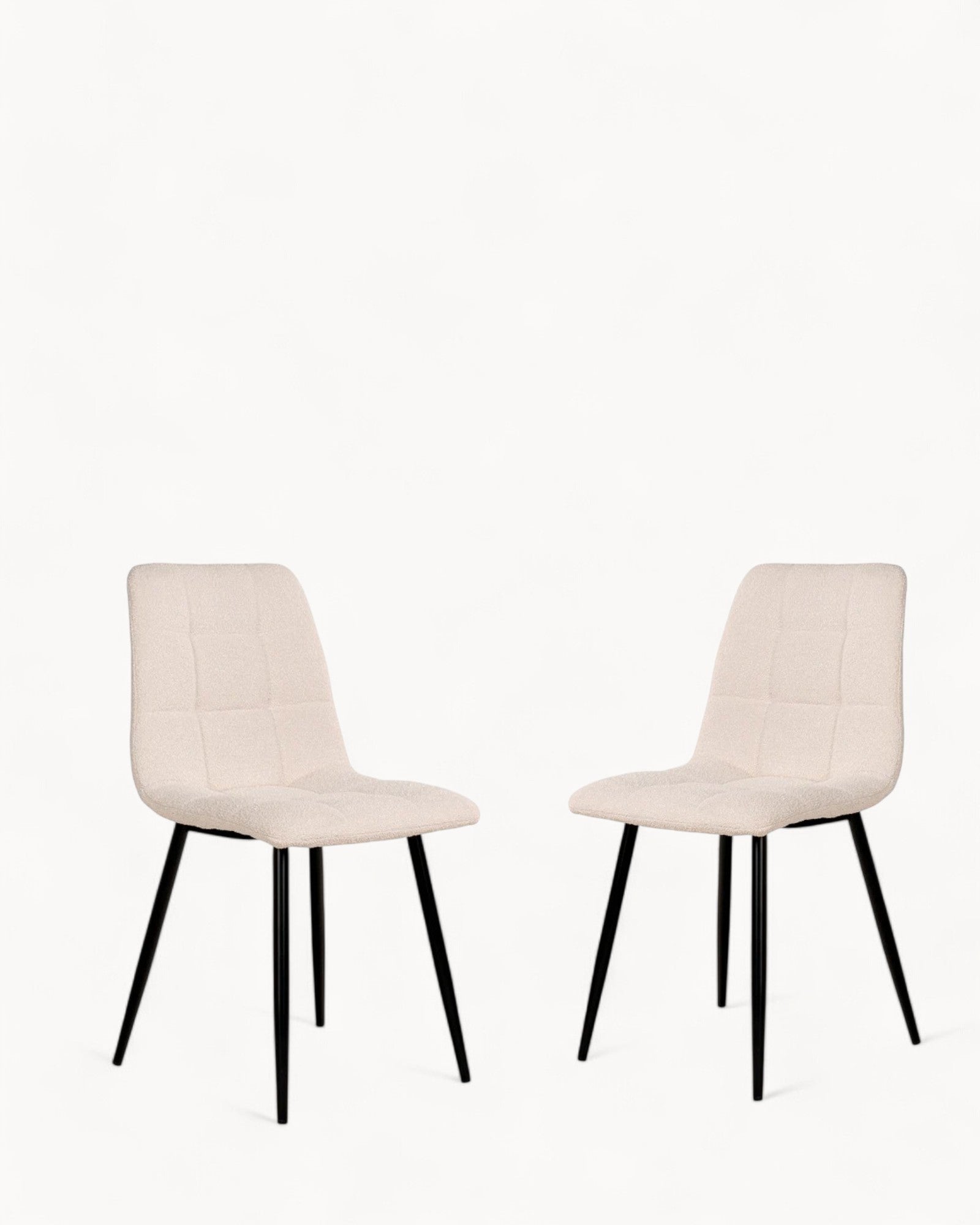 Bouclé Chic Dining Chair – 2-Piece Set White Bouclé with Black Legs